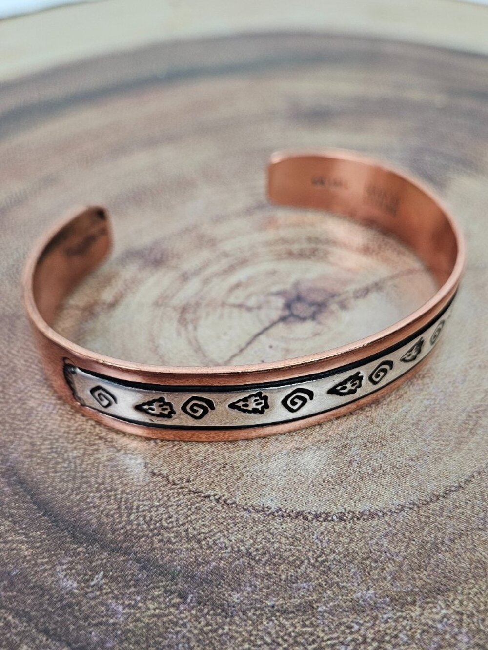 C.R. Little Navajo Made Sterling Silver Copper Hand Stamped Cuff Bracelet
